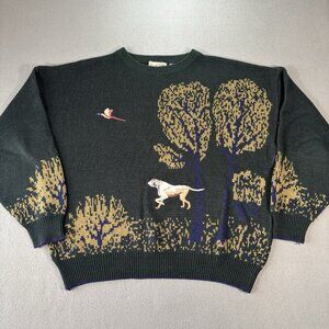 VTG Portage Original Mens XL Sweater Hunting Dog Nature Graphic Knit Bird 80s